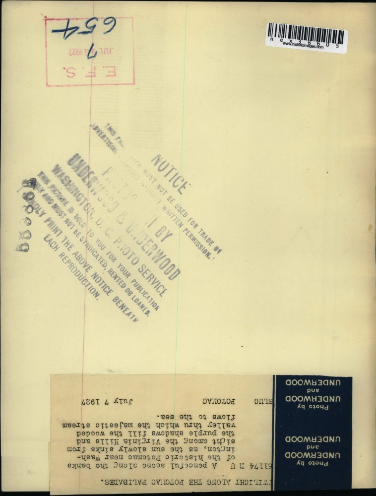 1927 Press Photo Peaceful scene along historic Potomac River