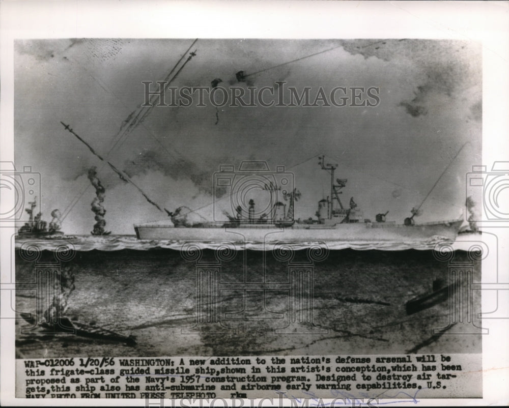 1956 Press Photo Frigate class guided missle ship in an art concept drawing