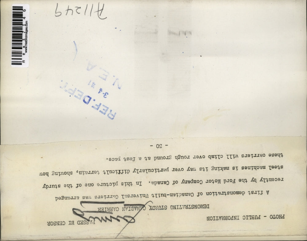 1941 Press Photo Demonstrating Sturdy Canadian Carrier