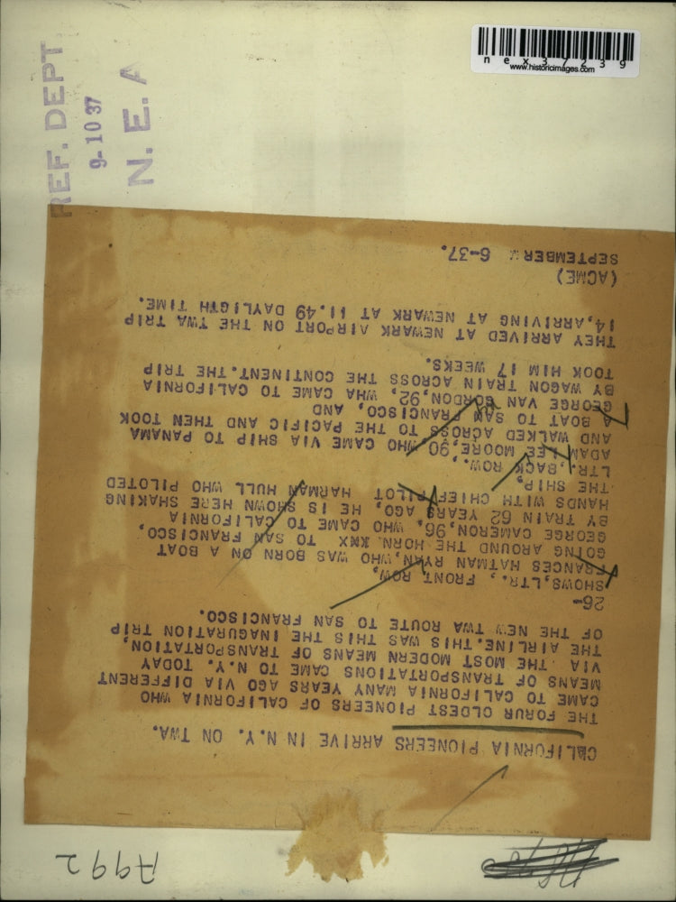 1937 Press Photo The four oldest pioneers of California who came to California