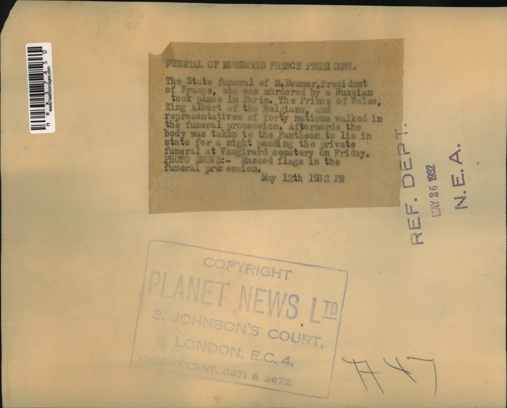 1932 Press Photo State funeral of France President M. Doumer