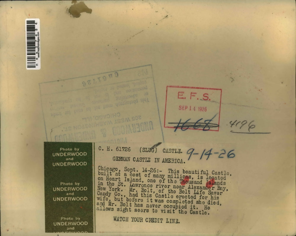 1926 Press Photo German castle on Heart Island in Alexander Bay NY