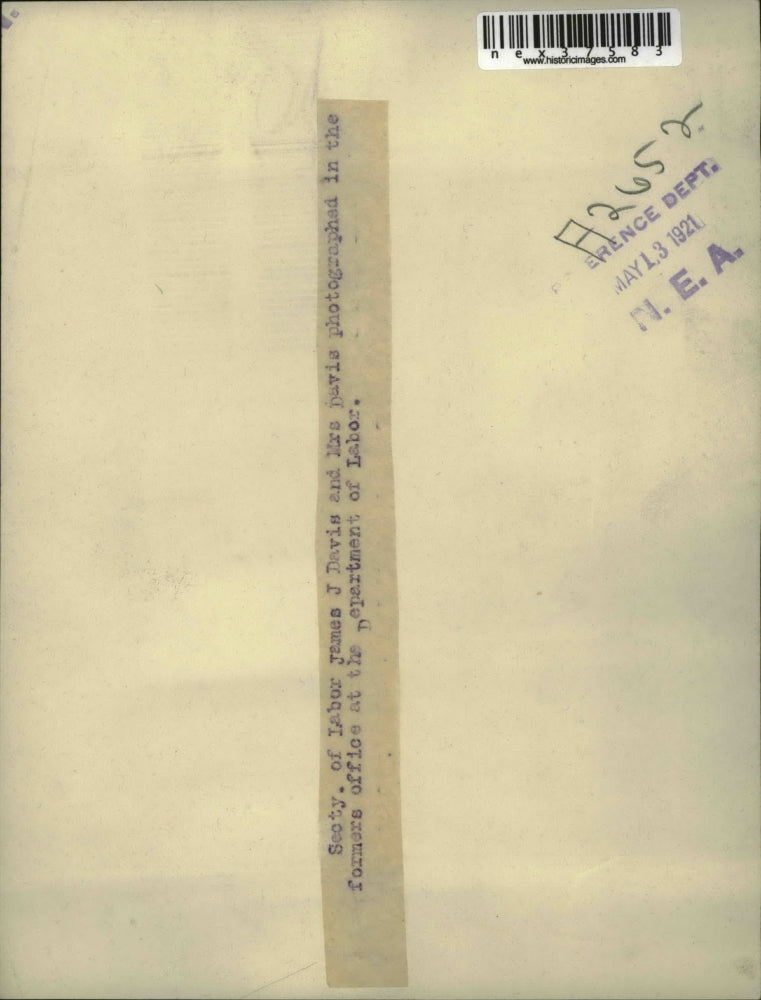 1921 Press Photo Secretary of Labor James J Davis and Mrs Davis