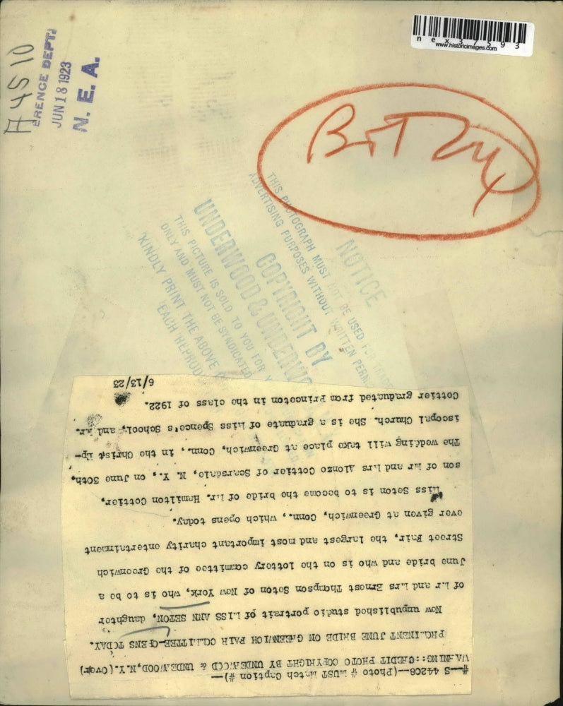 1923 Press Photo Liss Ann Seton will be a June bride to Mr. Hamilton Cottier