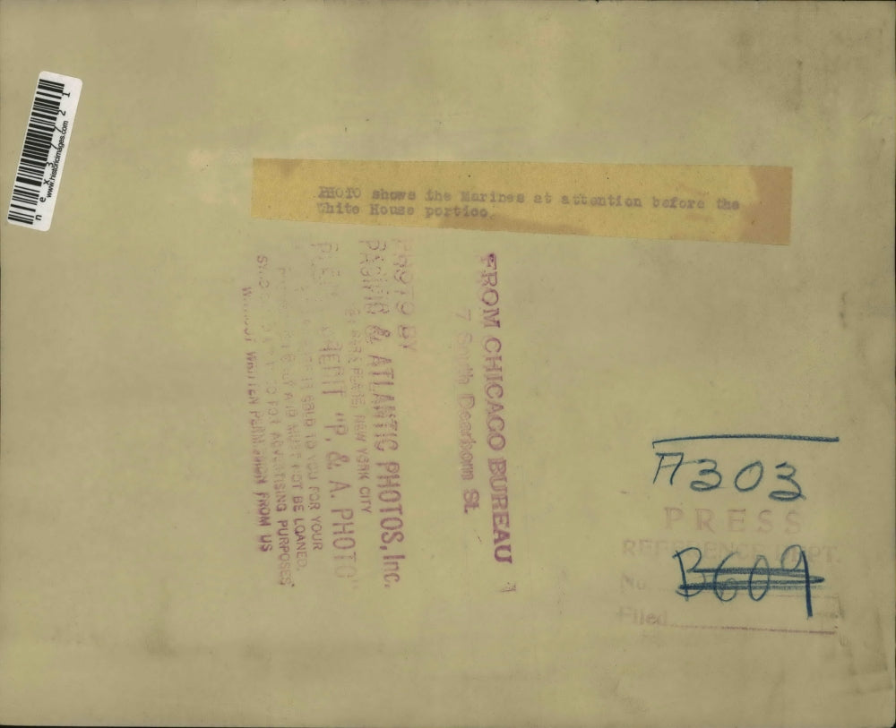 Undated Press Photo The Marines at attention before the White House