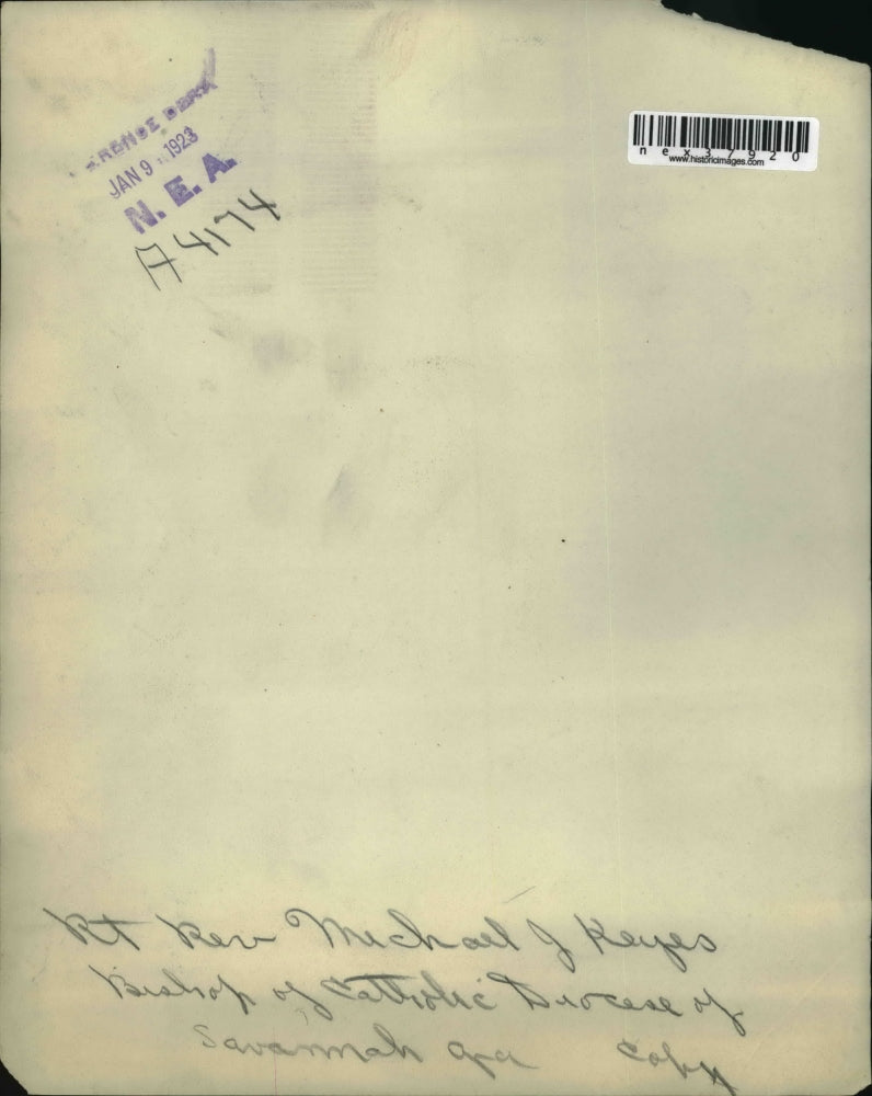 1923 Press Photo Reverend Michael Keyes, bishop of the Savannah Catholic Diocese