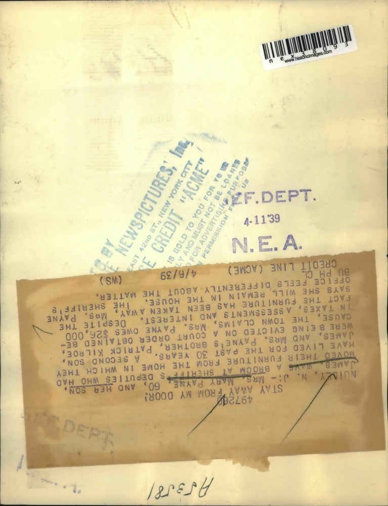 1939 Press Photo Nuidey NJ Mary Payne & son James fight cops at eviction