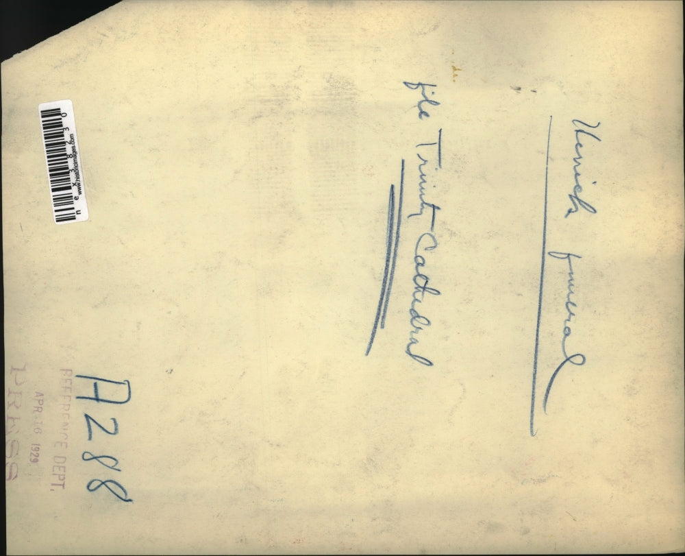 1929 Press Photo funeral at Trinity Cathedral