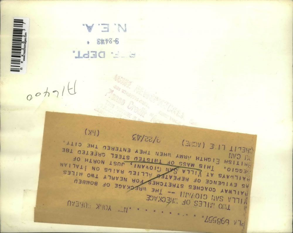 1943 Press Photo Cilla San Giovani after raids