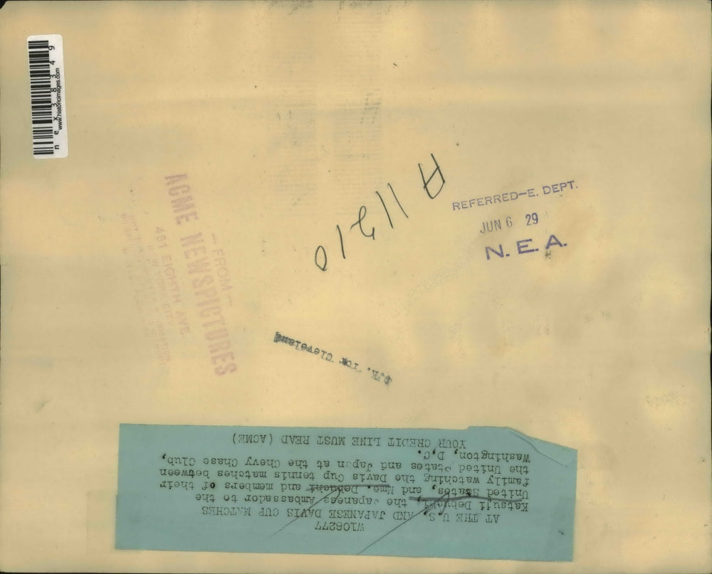 1929 Press Photo Katsuji Debuchi & wife Japan Amb at Davis Cup tennis