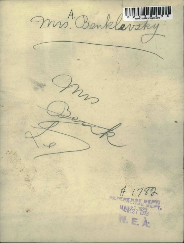 1923 Press Photo Mrs. A. Benklevsky, Portrait