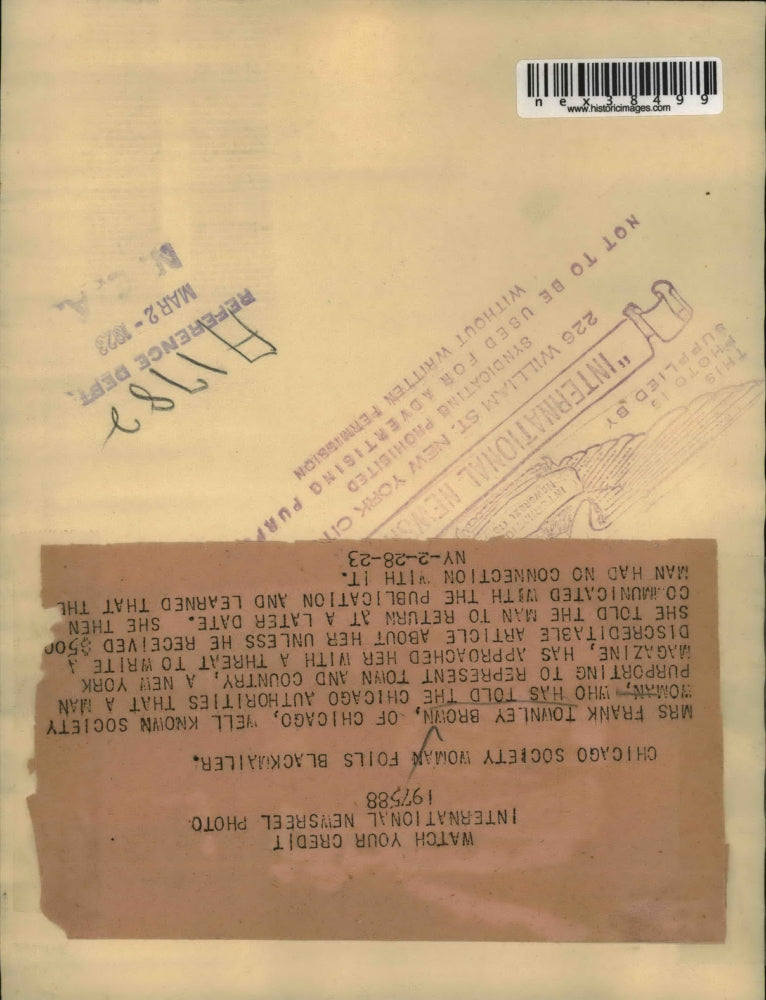 1923 Press Photo Mrs Frank Townley Brown, Chicago Socialite