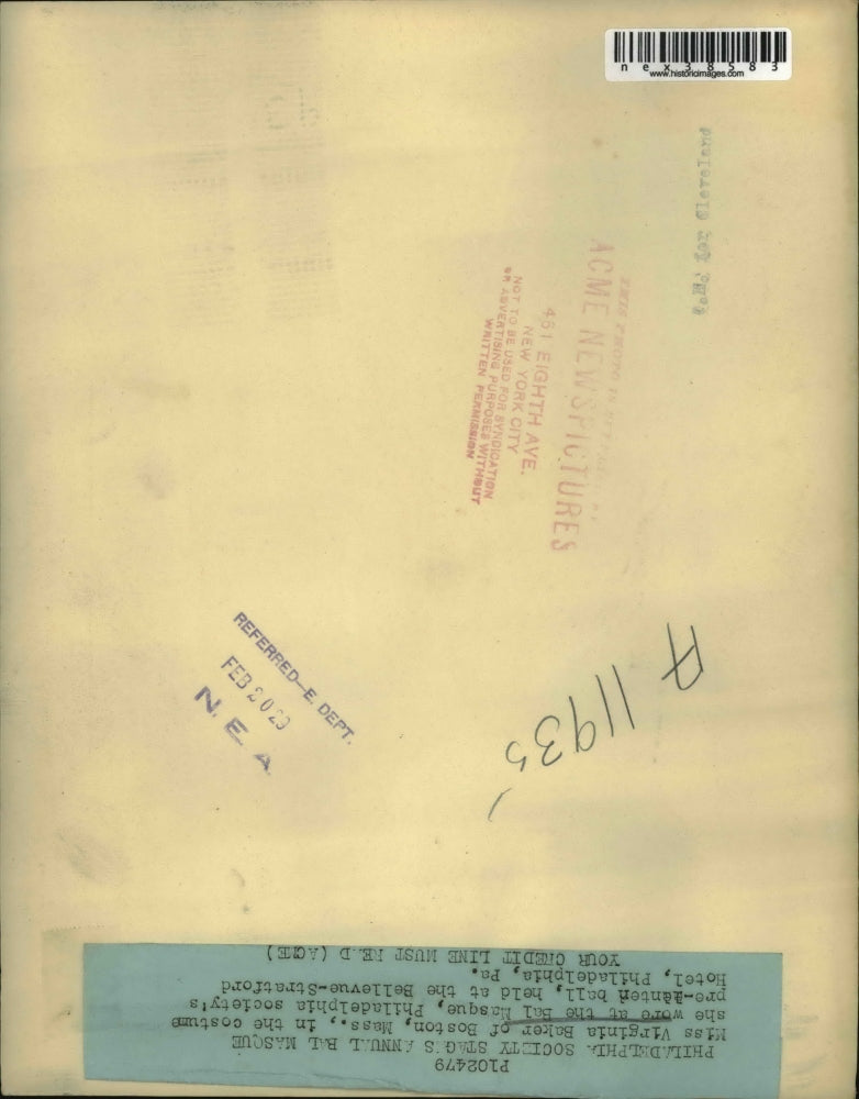 1929 Press Photo Virginia Baker in the Bal Masque at Bellevue-Stratford Hotel