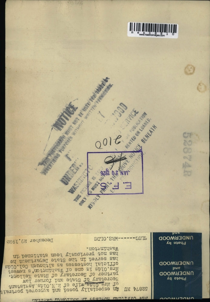 1925 Press Photo Mrs. Olds wife of R.E.Olds Asst. Secretary of State