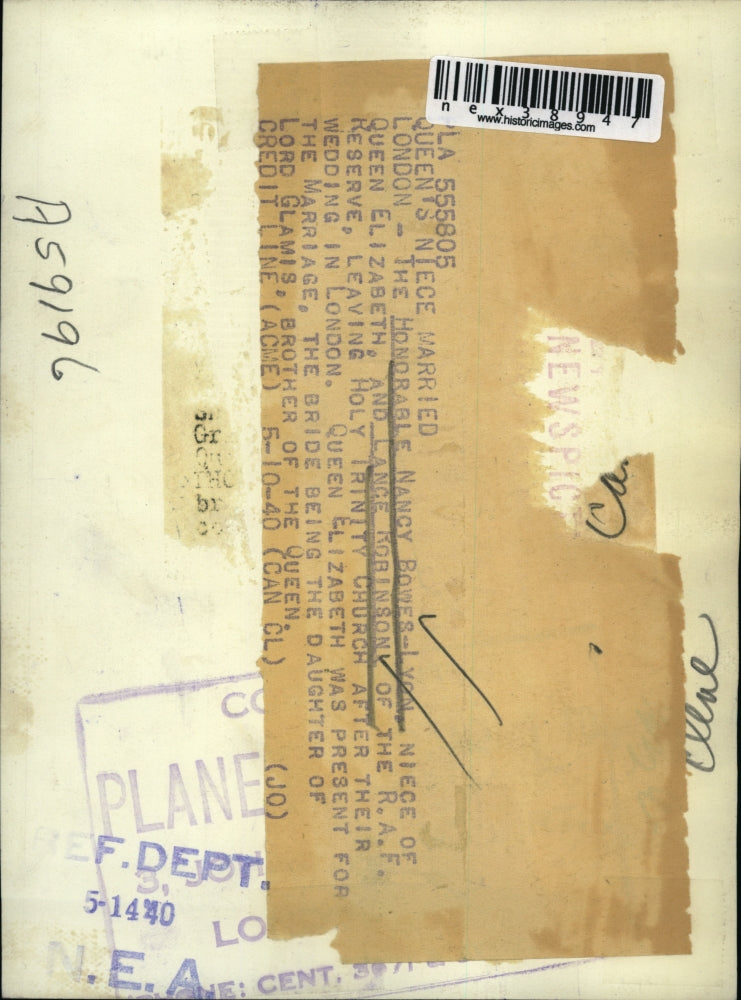 1940 Press Photo Nancy Bowes Lyon Niece of Queen Elizabeth Weds Lance Robinson