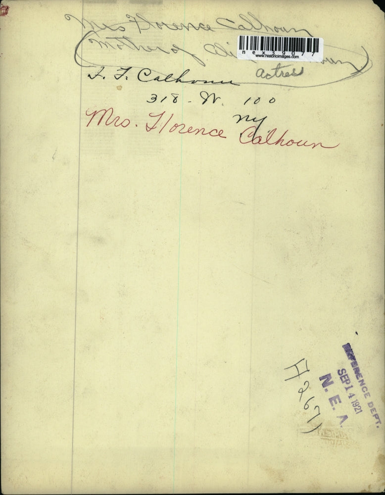 1921 Press Photo Mrs Florence Calhoun Mother of Actress Alice Calhoun