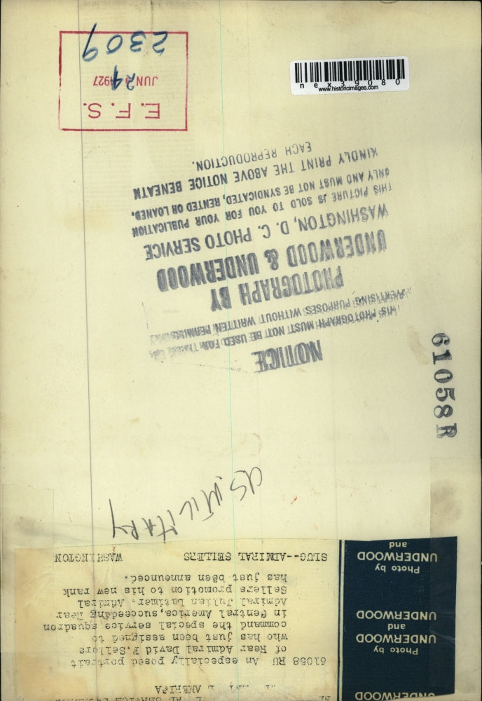 1927 Press Photo Rear Adm David F Sellers in South American