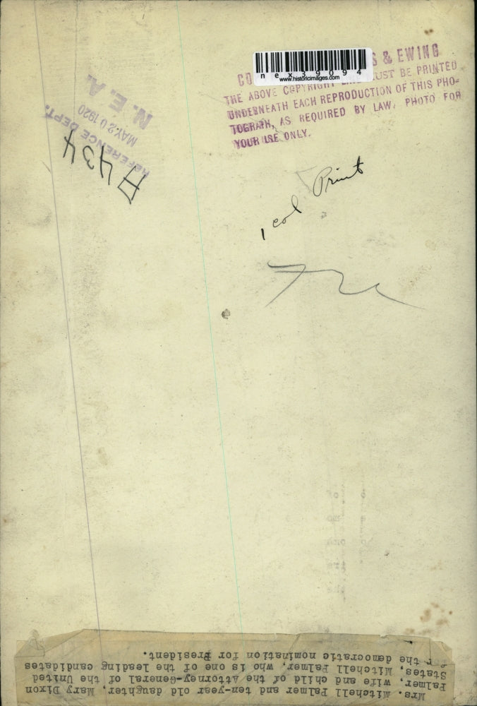 1920 Press Photo Mrs Mitchell Palmer and daughter Mary Dixon