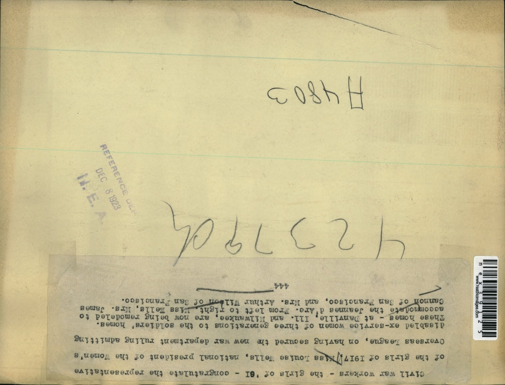 1923 Press Photo Louise Wells pres Women's Overseas League, Mrs J Cannon,