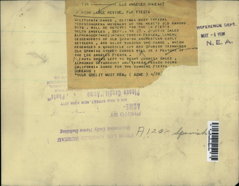 1931 Press Photo California Dance Festival Juanita Balez, Teresa Peraza Dancers