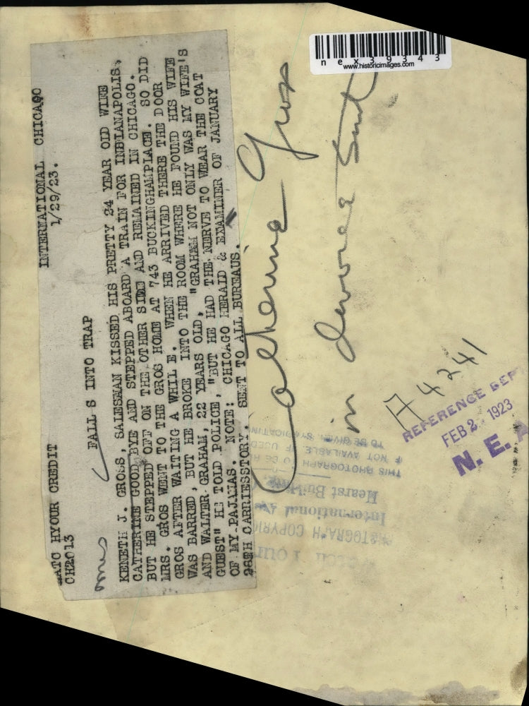 1923 Press Photo Mrs Kenneth J Gross Caught in Affair with Walter Graham