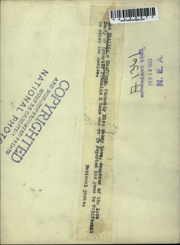 1923 Press Photo Mrs Phillip C Kauffman, formerly Nancy Lane