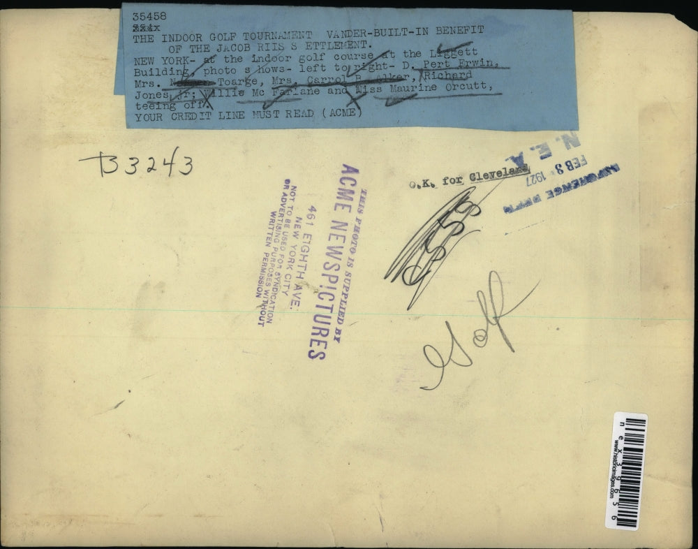 1927 Press Photo Indoor Golf Tournament Vander-Built-In Benefit