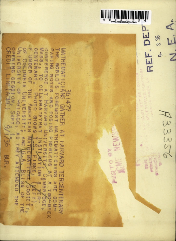 1936 Press Photo T S Fiske and G A Bliss Mathematicians at Conference at Harvard