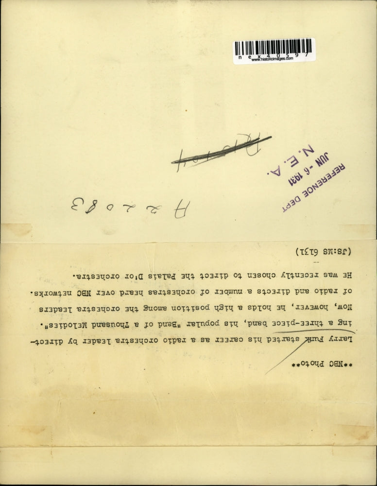 1931 Press Photo Larry Funk, Orchestra Director and Composer