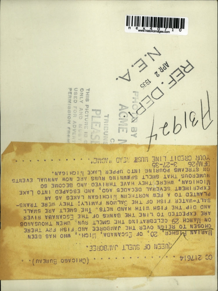 1935 Press Photo Marian Fisher at Jamboree & fish fry at Escanaba Mich