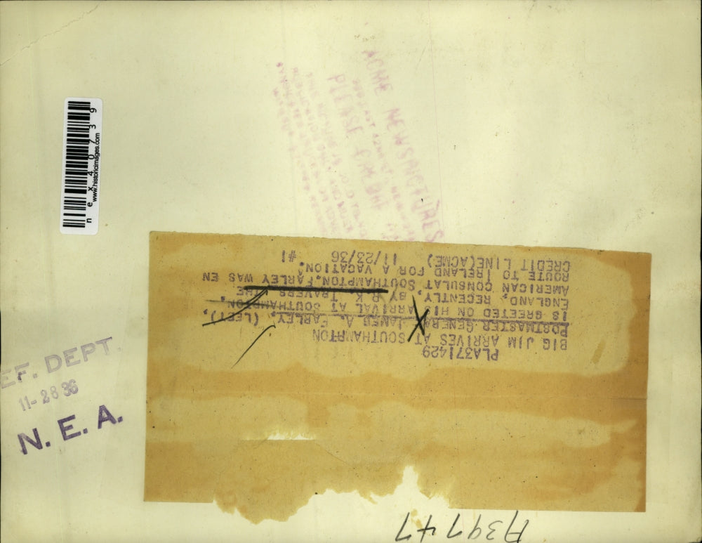 1936 Press Photo Postmaster General James A. Farley & R. K. Travers, Southampton