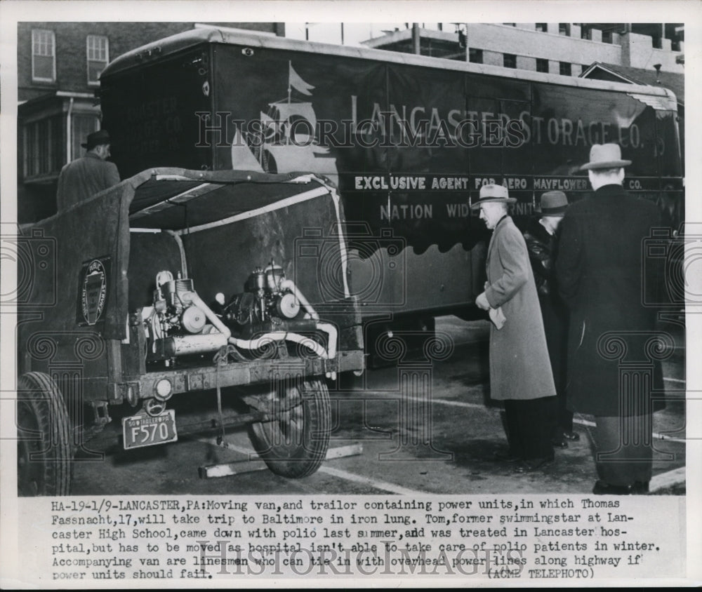 1951 Press Photo Moving Van which Thomas Fassnacht will take Trip to Baltimore