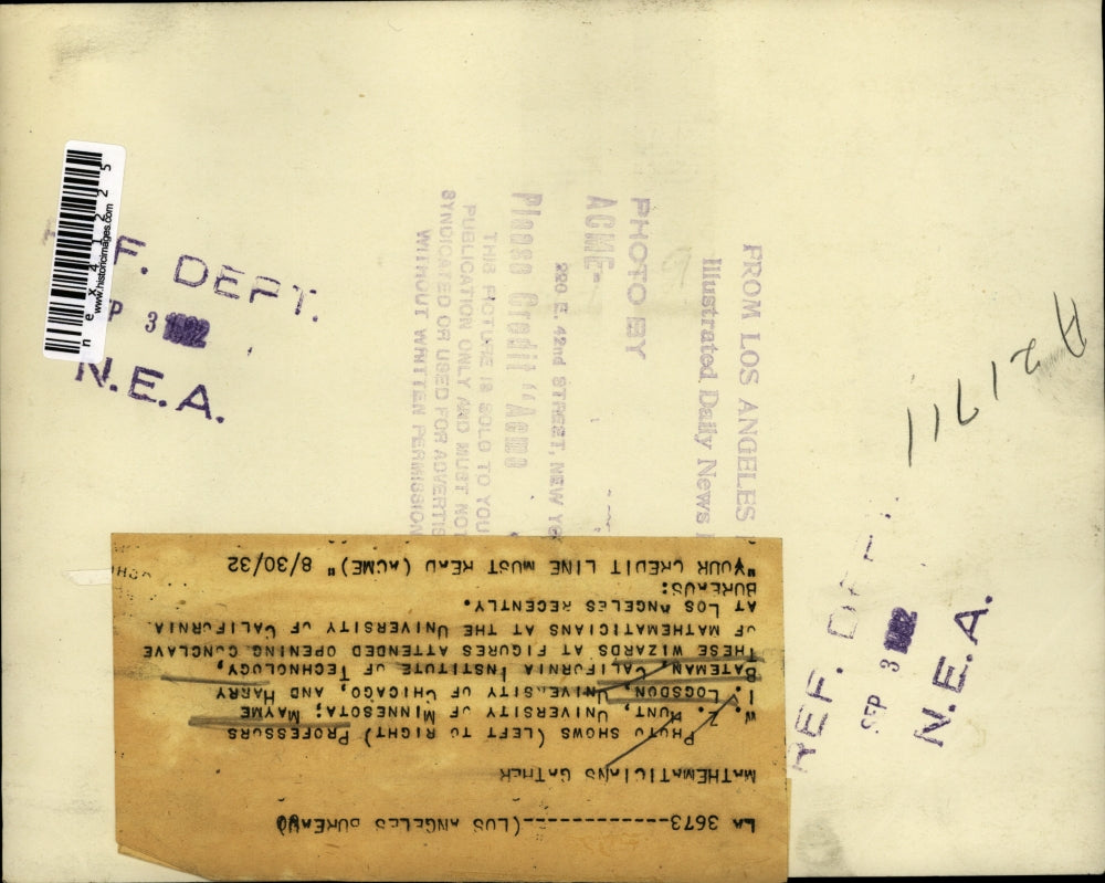 1932 Press Photo Professors W. Z. Hunt ; Mayme I. Locson and Harry Bateman