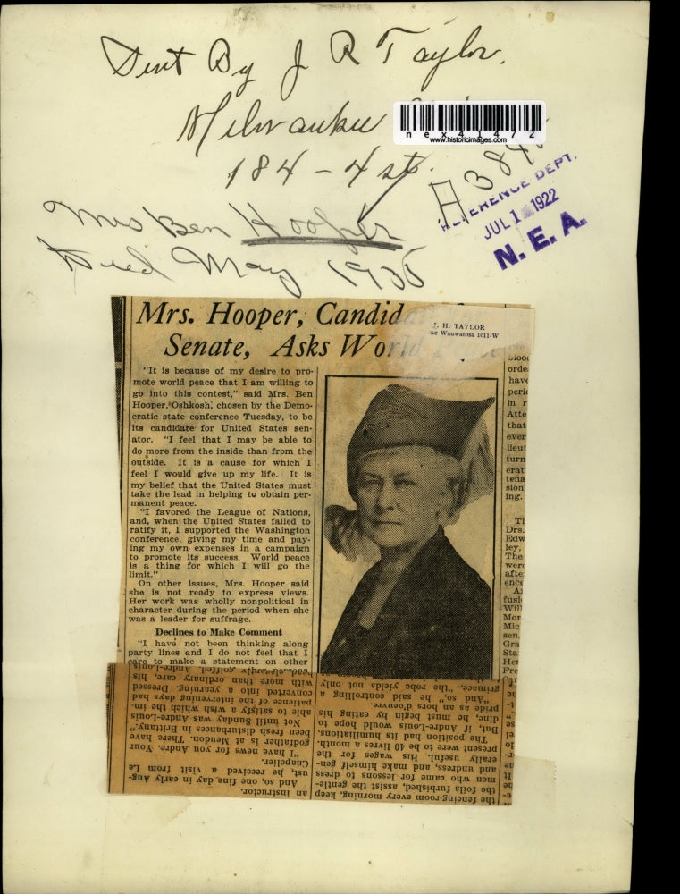 1922 Press Photo Mrs Hooper candidate for Democratic Senator