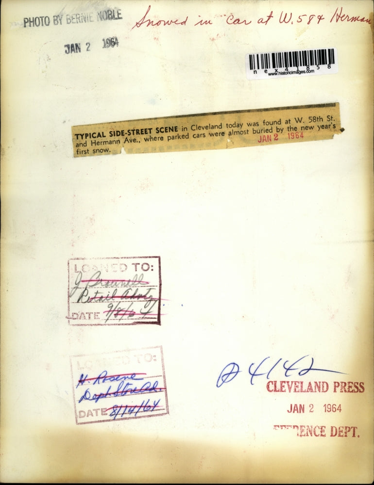 1964 Press Photo Park Cars were almost buried by New Year's first snow