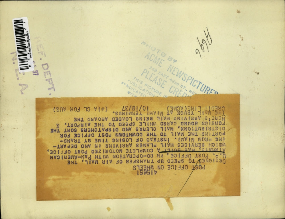 1937 Press Photo US Post Office works with Pan Am Airways to speed delivery