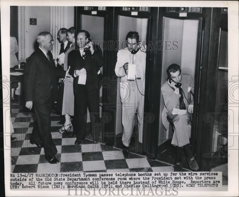 1950 Press Photo President Truman Passes Telephone Booths Old State Department