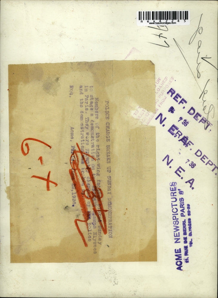 1936 Press Photo Police Charge Breaks Up Sunday Demonstration at Champs Elysees