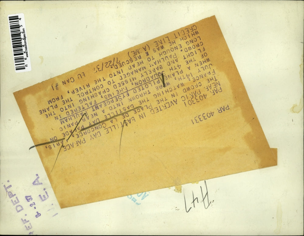 1937 Press Photo Sergeant Paulham and Plane Near Miss in Bastille Day Parade