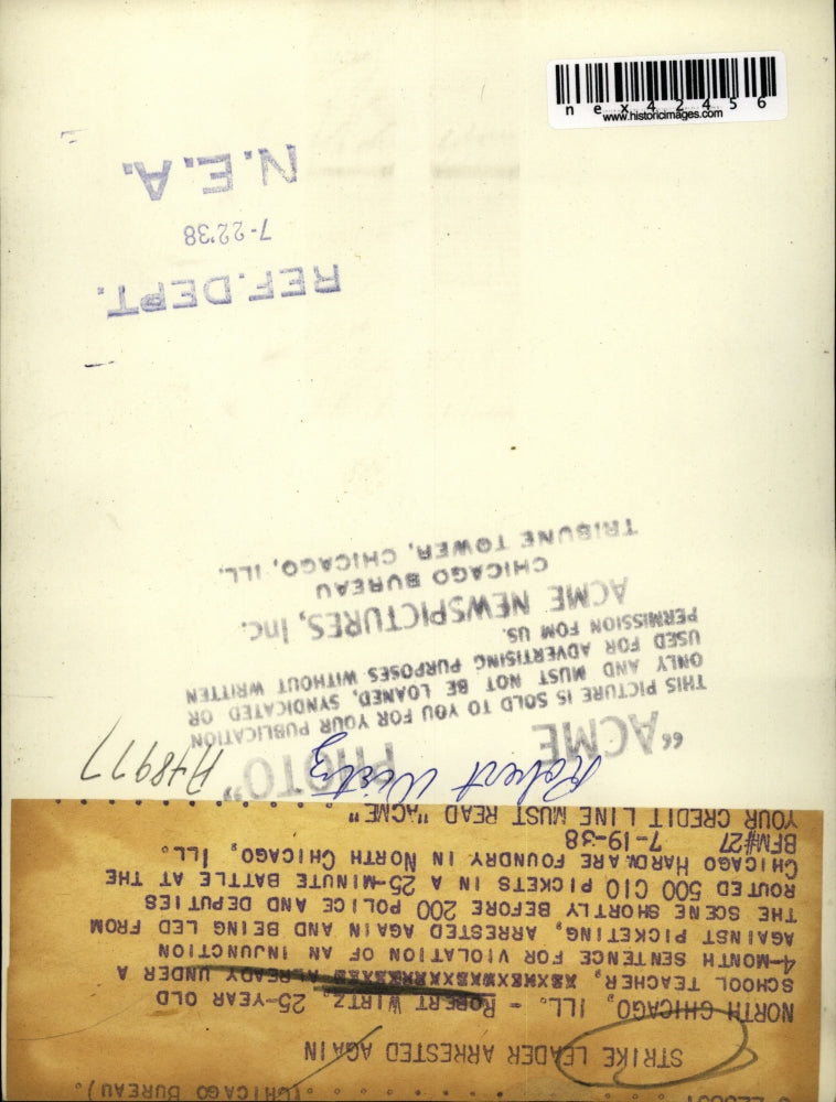 1938 Press Photo Robert Wirtz School Teacher arrested for picketing