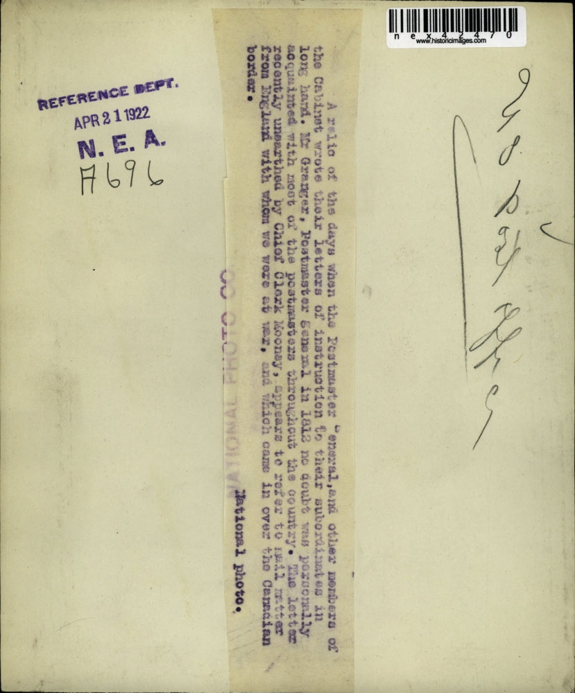 1922 Press Photo Postmaster Gen & Cabinet members' letters of instruction