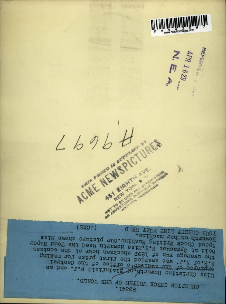 1929 Press Photo Christine Howarth, Champion Check Writer Contest Winner