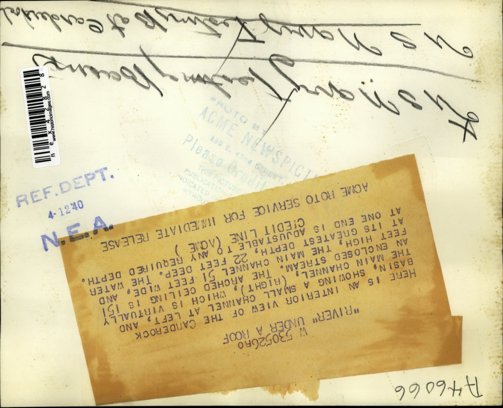 1940 Press Photo The Carderock Basin under arched ceiling