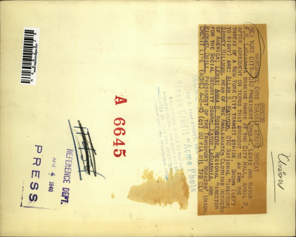 1940 Press Photo NYC CIO pres JL Lewis, MAyor La Guardia, AS Haywood