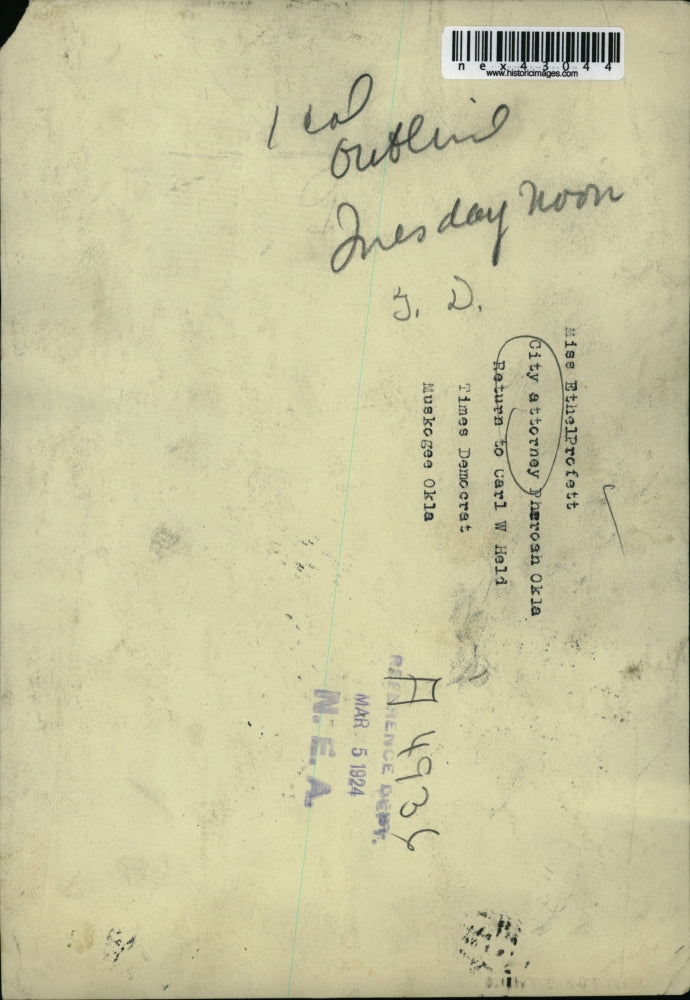 1924 Press Photo City attorney Ethel profett of Pharosh Okla