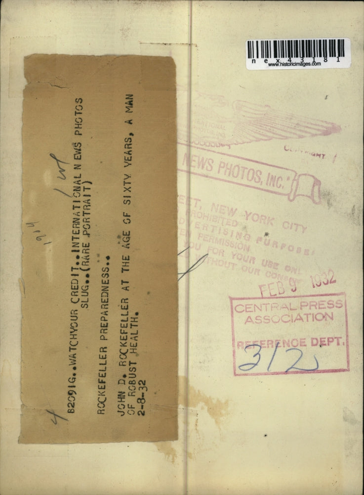 1932 Press Photo John D Rockerfeller at age 60