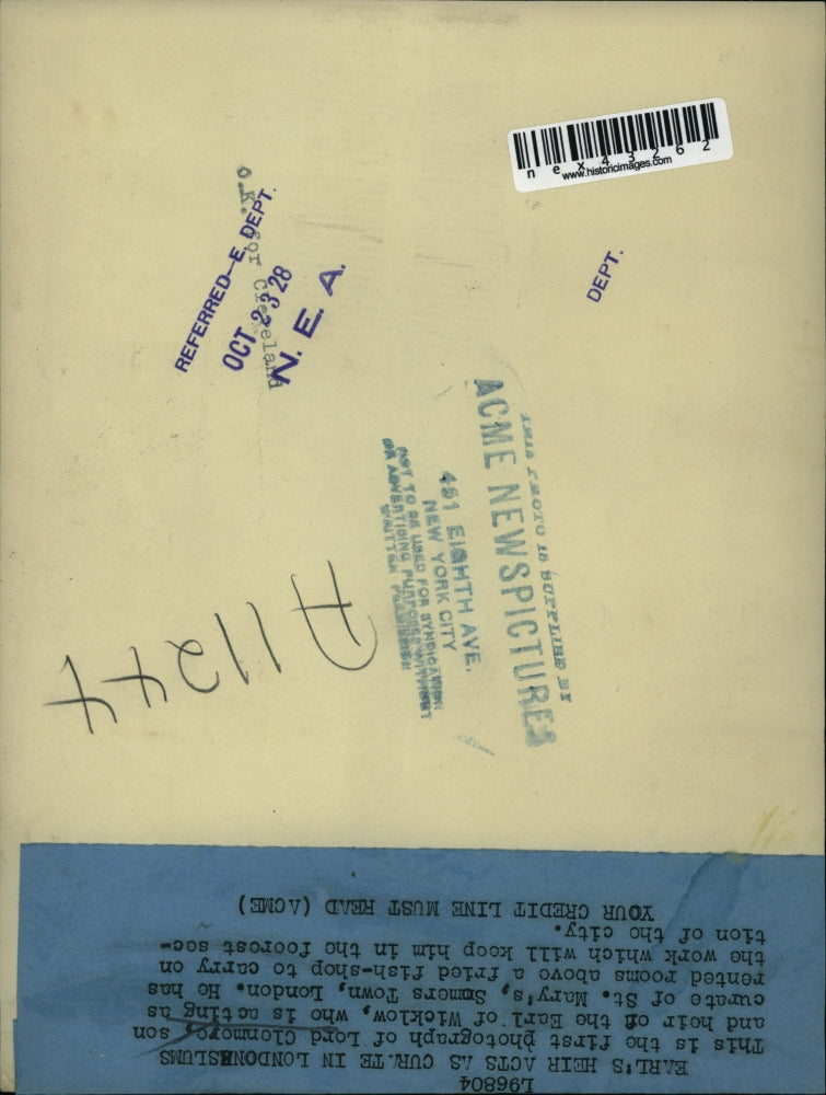 1928 Press Photo Lord Glenmore, Earl of Wicklow Heir, London