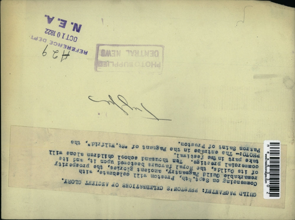 1922 Press Photo Guild Pageantry: Preston's Celebrations of Ancient Glory.