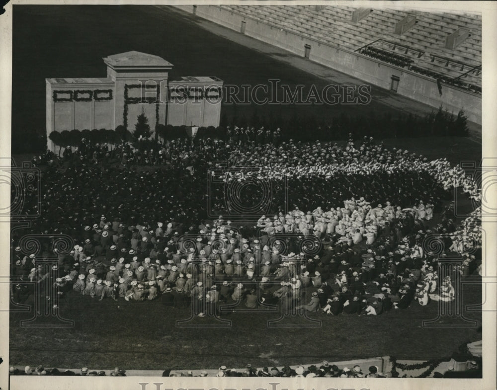 1925 Press Photo Joy reigns at classic Harvard stadium. Confetti undergraduates