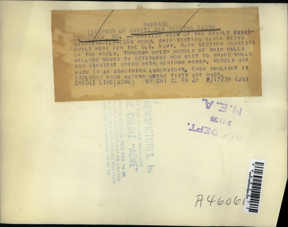 1939 Press Photo U.S. Navy Model Ship Testing Basin Exterior, Caderock, Maryland